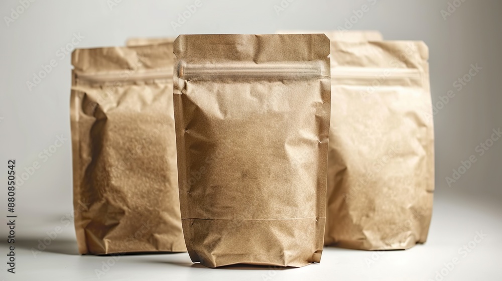 Obraz premium Maquetas de varios envases tipo bolsa con espacio para texto. Concepto de publicidad.