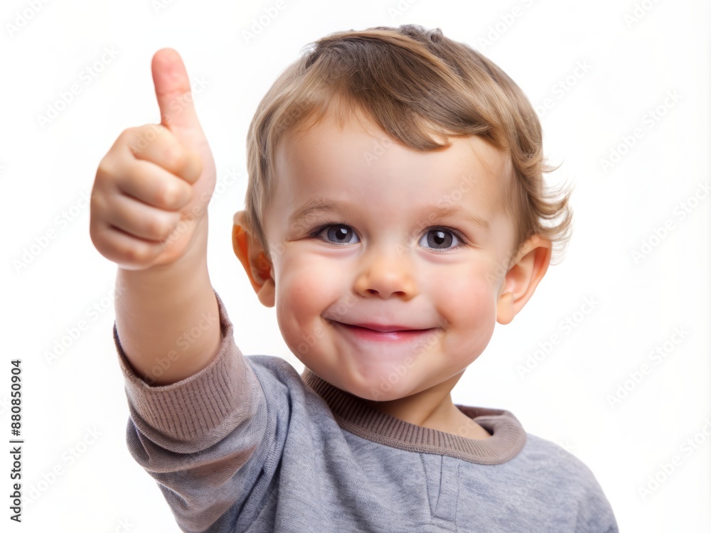 Adorable little hand with a small thumb pointing upwards in approval, isolated on a clean white background, conveying happiness and positivity. Adorable little hand with a small thumb pointing upwards in approval, isolated on a clean white background, conveying happiness and positivity.