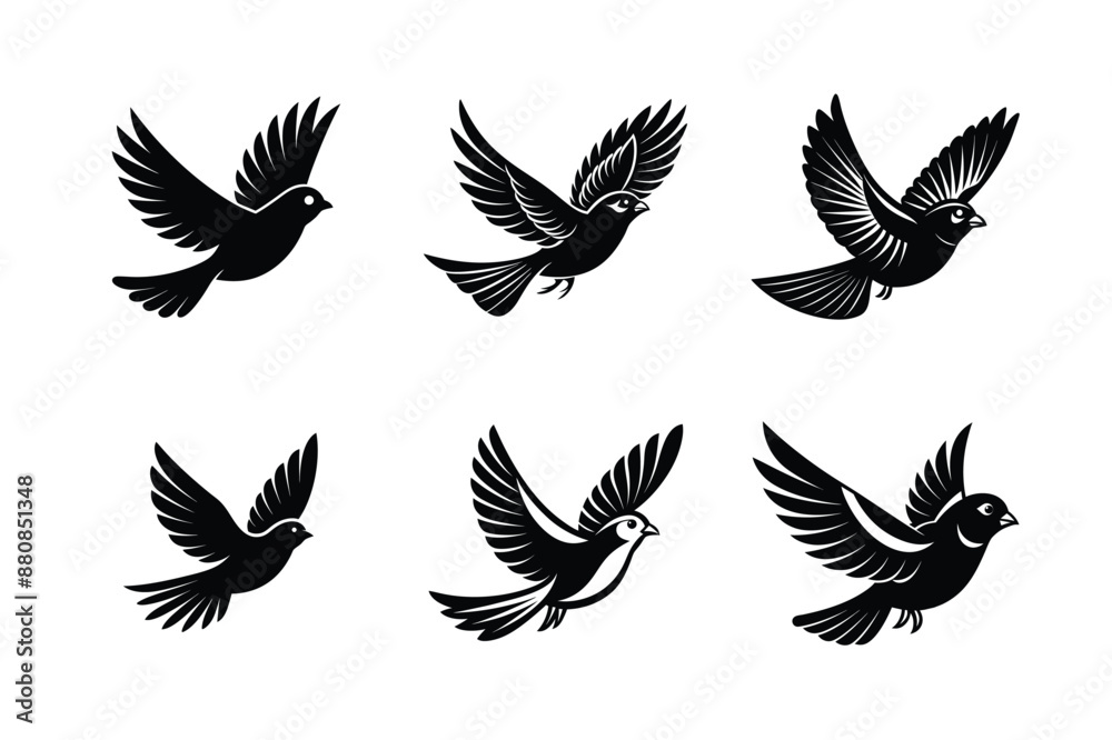 Fototapeta premium set of flying bird Black Silhouette Bundle - Stunning Vector Illustrations for Wild or domestic animals Nature Lovers, isolated on white