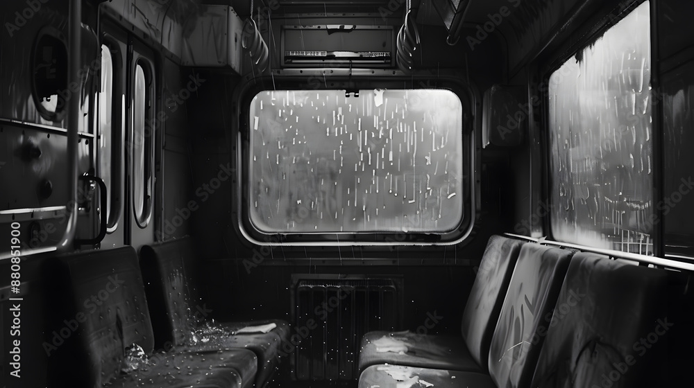 A black and white photo of a train car with a window in the middle A black and white photo of a train car with a window in the middle