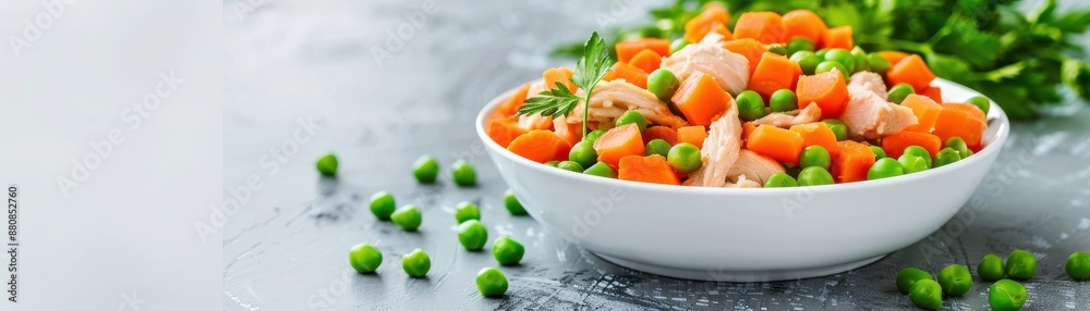 Fresh minced chicken with diced carrots and peas, puppy diet, nutritious start Fresh minced chicken with diced carrots and peas, puppy diet, nutritious start
