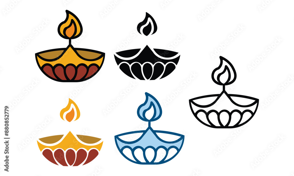Indian gilded diya (oil lamp) isolated on white. Traditional element of ritual and religious ceremonies. Vector illustration. Indian gilded diya (oil lamp) isolated on white. Traditional element of ritual and religious ceremonies. Vector illustration.