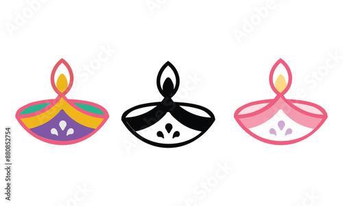 Diya Indian gilded diya (oil lamp) isolated on white. Traditional element of ritual and religious ceremonies. Vector illustration.