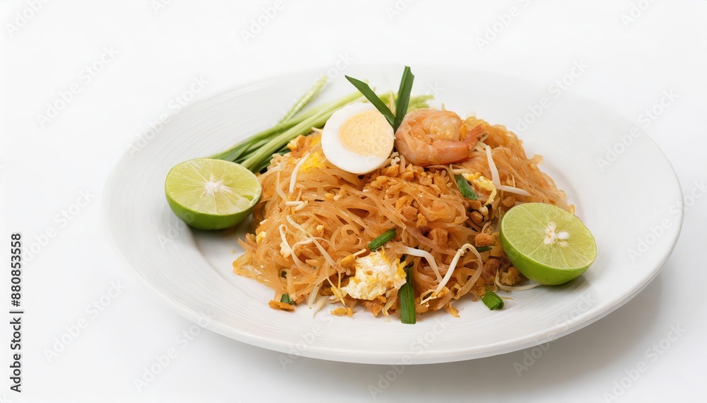 Pad thai in a white plate isolated on white background