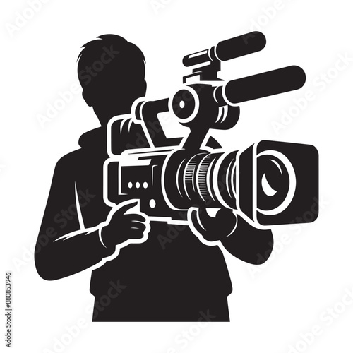 Cameraman silhouette vector illustration isolated on a white background