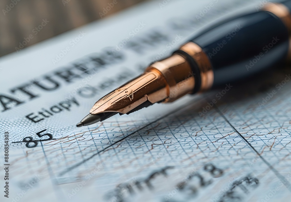 Fountain pen resting on a blank check, ready to be filled out with elegant handwriting. Fountain pen resting on a blank check, ready to be filled out with elegant handwriting.