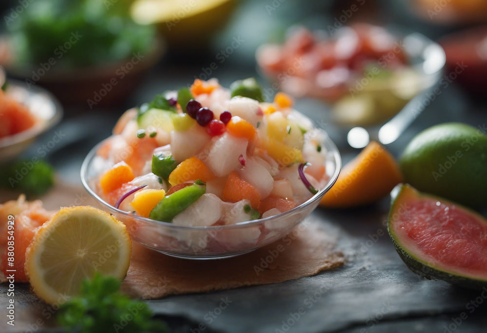 peruvian ceviche with exotic fruits
