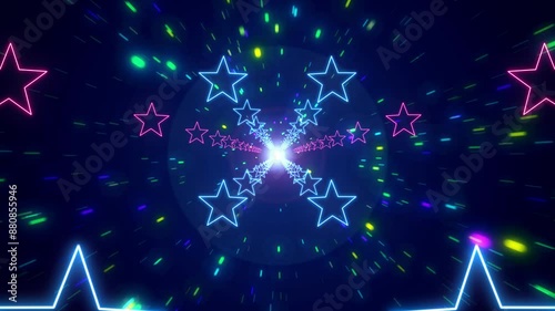 Abstract shooting star retro style 80s-90s futuristic backdrop. Digital neon retro party laser pattern background.