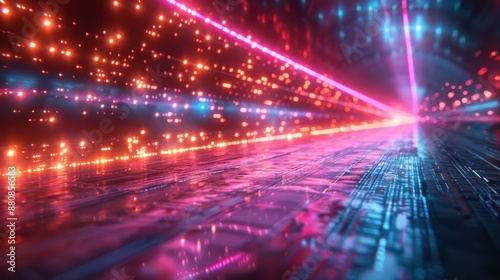 Futuristic neon light streaks on vibrant abstract background, evoking high-speed warp effect for tech visuals.