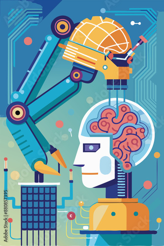 AI and Machine Learning: Robot Arm Installing Artificial Intelligence Chip into Human Brain for Enhanced Cognition