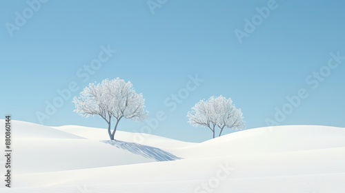 Winter landscape with trees in the snow against the blue sky. 3d render © habiburrahaman