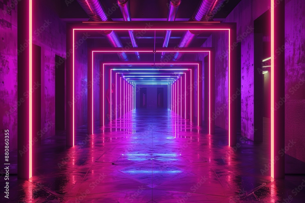 3d render, ultraviolet spectrum, neon lights, laser show, glowing lines, virtual reality, modern conceptual fluorescent background, optical illusion, cubic room, corridor, night club stylish interior 3d render, ultraviolet spectrum, neon lights, laser show, glowing lines, virtual reality, modern conceptual fluorescent background, optical illusion, cubic room, corridor, night club stylish interior