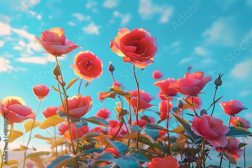 poppies in the sky HD 8K wallpaper Stock Photographic Image