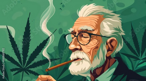 Wallpaper Mural Senior Man Enjoying Cannabis: Vector Illustration Torontodigital.ca