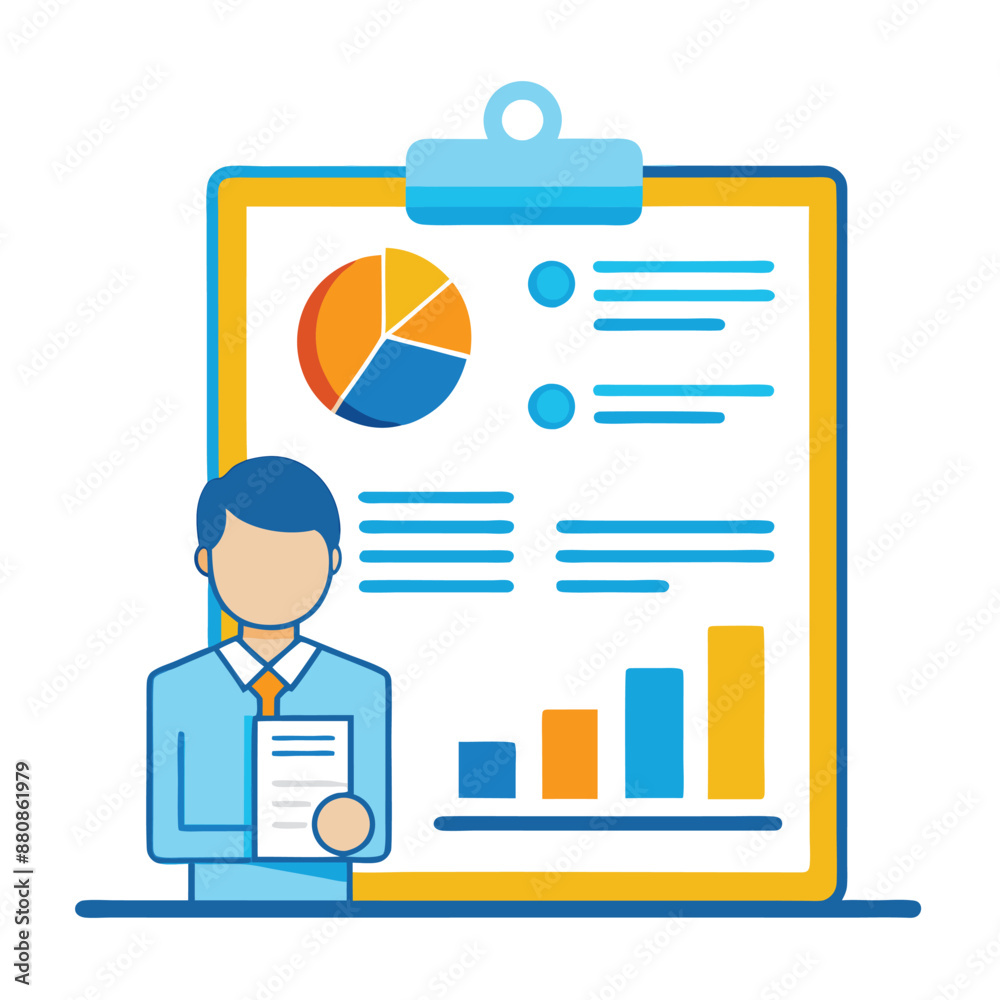 Vector Illustration of Analytical Data and Graphs for Manager Report on White Background Vector Illustration of Analytical Data and Graphs for Manager Report on White Background