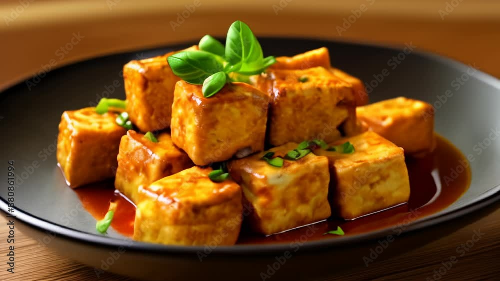 Deliciously vegan and flavorful tofu cubes in a rich sauce Deliciously vegan and flavorful tofu cubes in a rich sauce