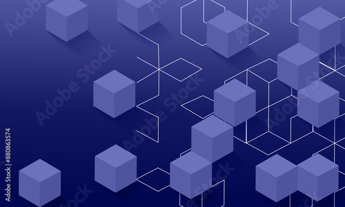 Modern digital geometric cube abstract background. Stylish realistic poster with blue 3d cube background on blue background.