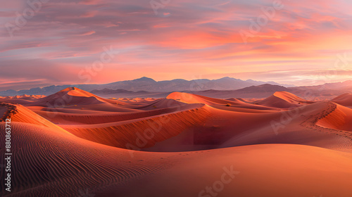 A desert landscape with a red sun in the sky