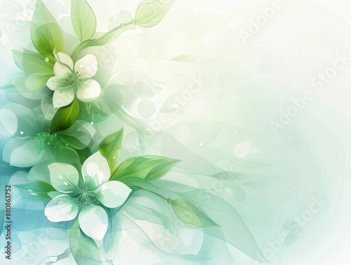 Floral Bright Green and Blue Background, Generative AI Illustration