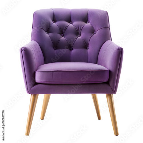 Purple accent chair with tufted back, isolated on transparent background with clipping path cut-out photo