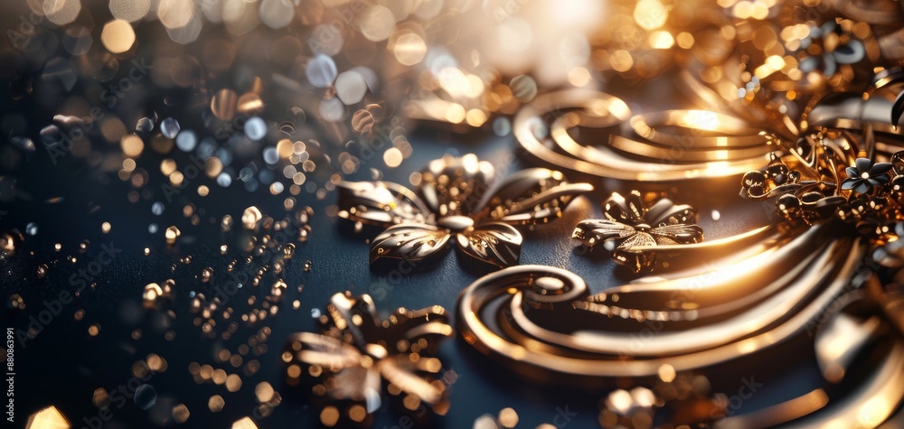 Golden ornate design with sparkling lights.