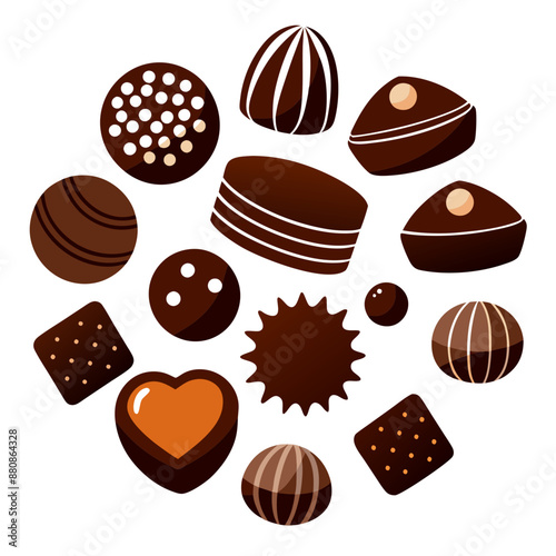 Chocolate Bonbons Collection Diverse Shapes Silhouette Black Vector Illustration