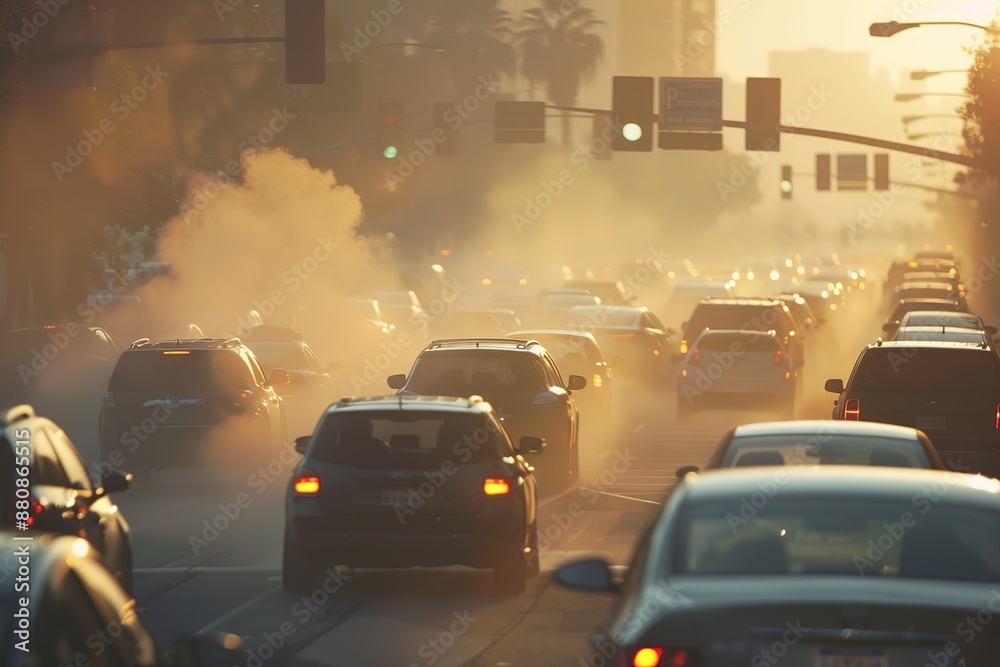 Obraz premium Rush hour traffic with smog.related