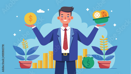 Businessman Comparing Value and Growth Stock in Hands for Investing Style and Asset Earning