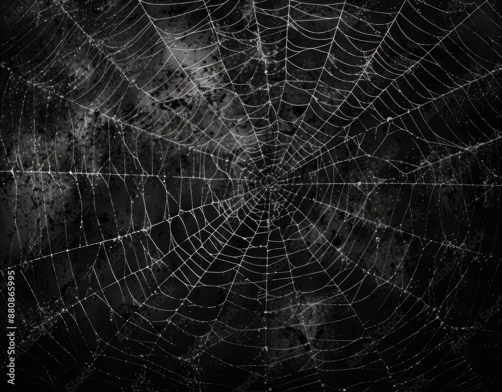 Obraz premium Intricate Spiderweb on Dark Background.