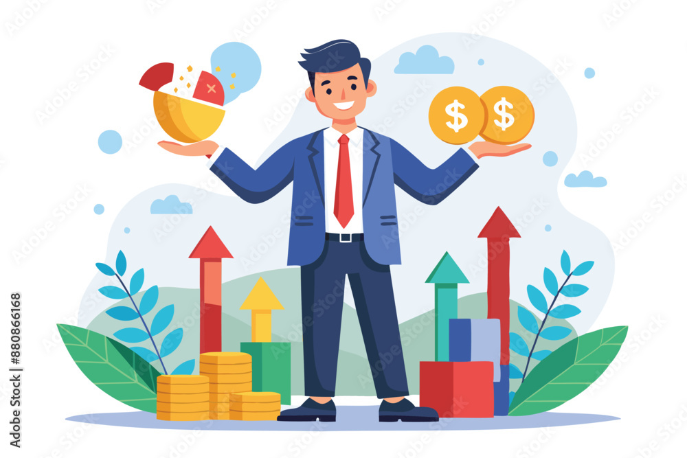 Businessman Comparing Value and Growth Stock in Hands for Investing Style and Asset Earning Businessman Comparing Value and Growth Stock in Hands for Investing Style and Asset Earning