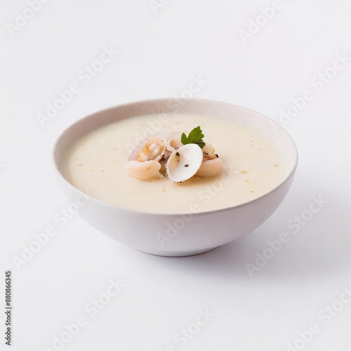 Plakat w ramie Clam chowder isolated on white background