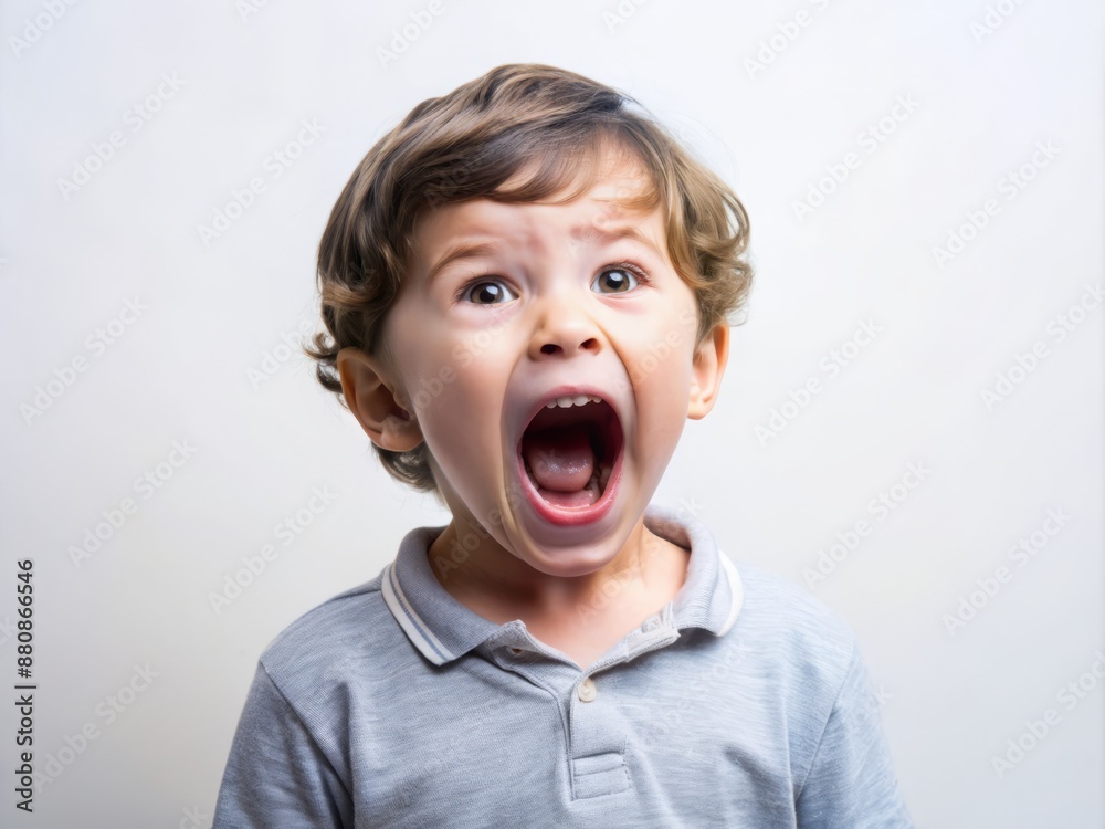 A child Screaming and a copyspace on a white background A child Screaming and a copyspace on a white background