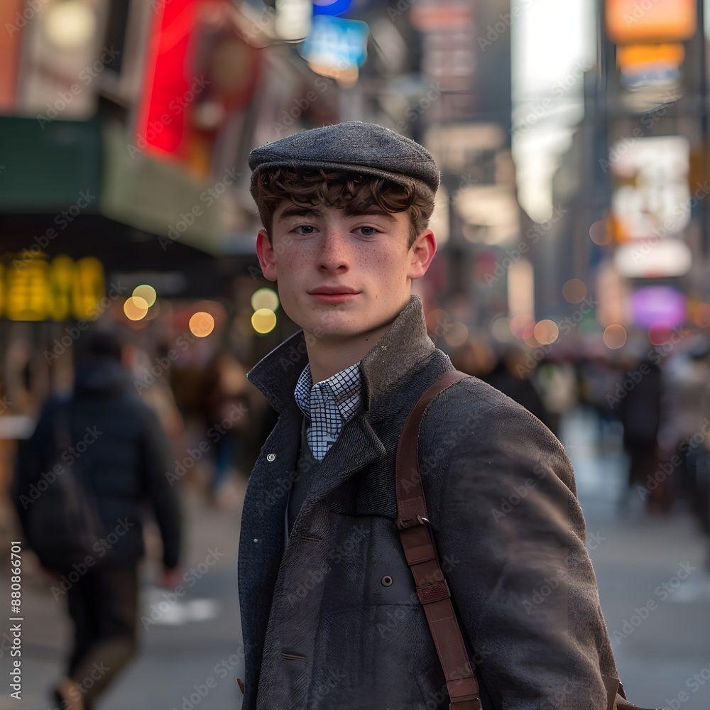 A thoughtful portrait of a young person in urban attire, captured in a vibrant city background. A thoughtful portrait of a young person in urban attire, captured in a vibrant city background.