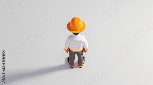 A 3D cartoon model of an engineer, minimalist design, viewed from above photo