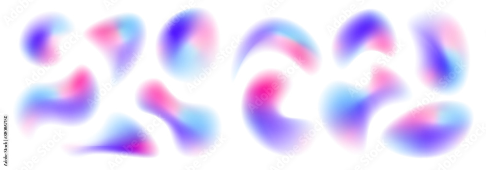 Iridescent chrome drops or hologram irregular freeform organic shapes. Color gradient circle backgrounds, abstract colors blend mesh with soft neon light, vector shapes. PNG Iridescent chrome drops or hologram irregular freeform organic shapes. Color gradient circle backgrounds, abstract colors blend mesh with soft neon light, vector shapes. PNG