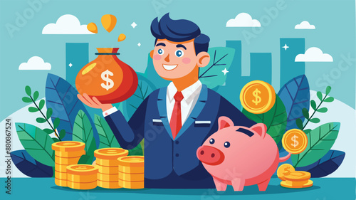 Wealth Manager with Piggybank and Money Bag, Financial Planning and Investment Concept