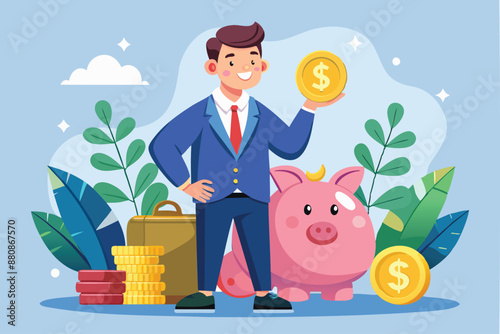 Wealth Manager with Piggybank and Money Bag, Financial Planning and Investment Concept