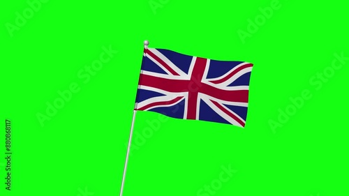 4K UNITED KINGDOM flag with pole waving on chroma key green screen