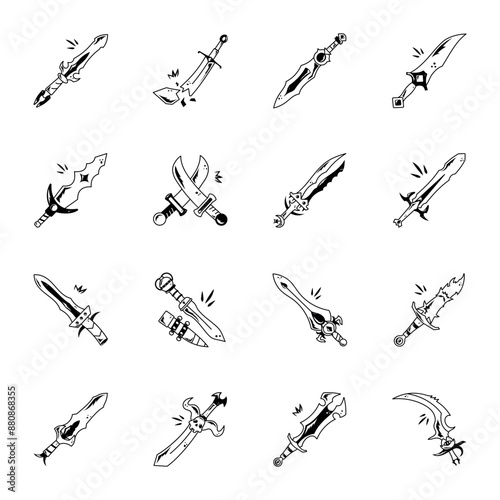 Pack of Fantasy Daggers Linear Icons 
