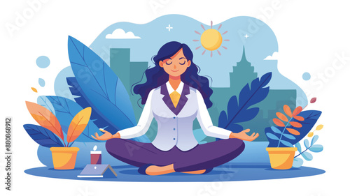 Mindful Meditation: Businesswoman Solves Work Problem through Contemplation and Relaxation