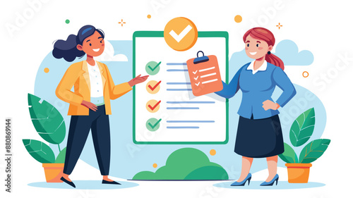 Employee Performance Evaluation: Businesswoman Giving Tick on Assessment Checklist for Satisfaction and Improvement