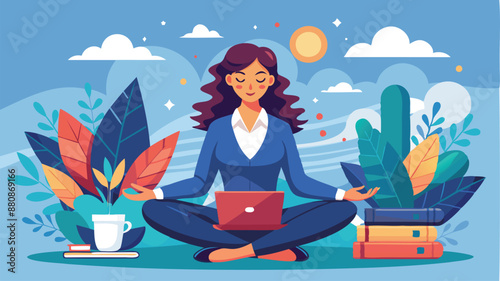 Mindful Meditation: Businesswoman Solves Work Problem through Contemplation and Relaxation