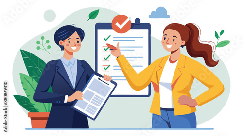 Employee Performance Evaluation: Businesswoman Giving Tick on Assessment Checklist for Satisfaction and Improvement