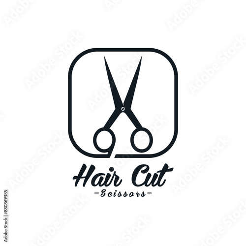 Hair cut logo design for women beauty salon with hair scissor