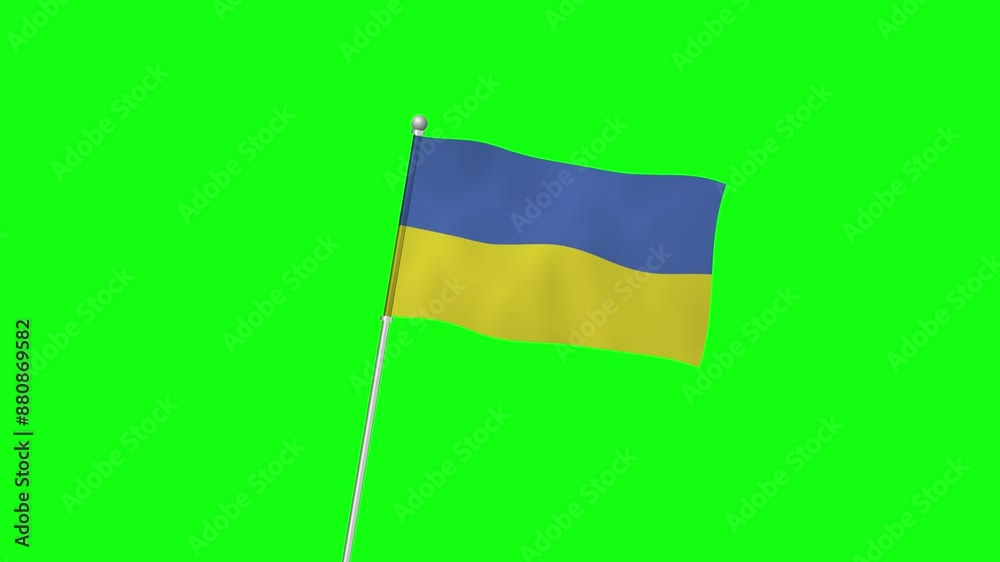 4K UKRAINE flag with pole waving on chroma key green screen 4K UKRAINE flag with pole waving on chroma key green screen