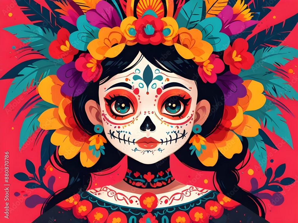 Mexican holiday called Day of the Dead, portrait of Mexican girl with Day of the Dead carnival mask. Generative AI Mexican holiday called Day of the Dead, portrait of Mexican girl with Day of the Dead carnival mask. Generative AI