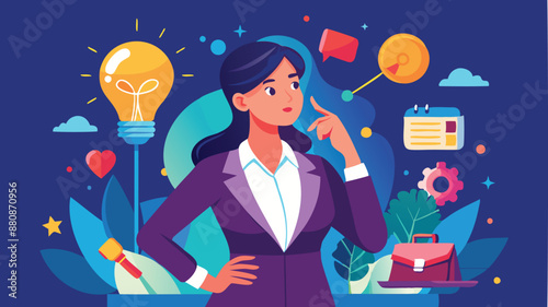 Businesswoman Contemplates Strategy, Expertise, and Problem-Solving with Illuminating Idea in Hand