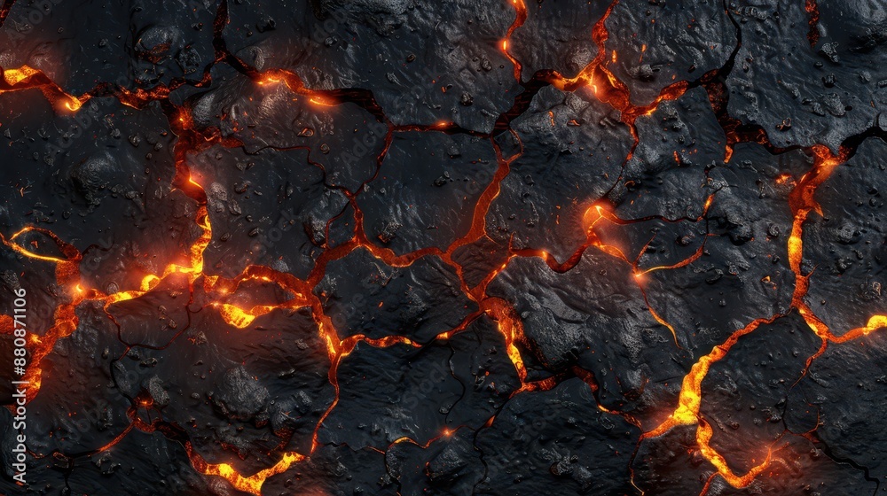 Aerial view of a heated iron surface, radiant with intense orange-red glow, seamless texture, black background Aerial view of a heated iron surface, radiant with intense orange-red glow, seamless texture, black background