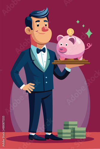 Premium Wealth Management Services, Professional Offering Precious Piggybank on Luxury Tray
