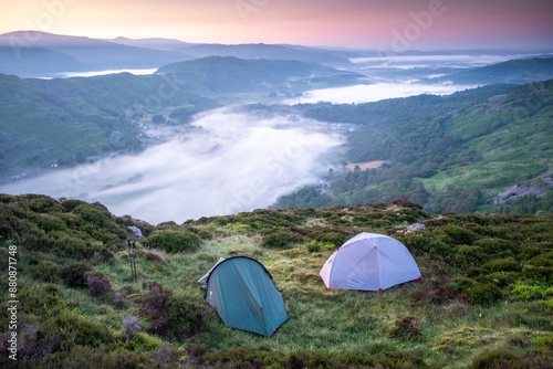 Photography Camping in the mountains at sunrise